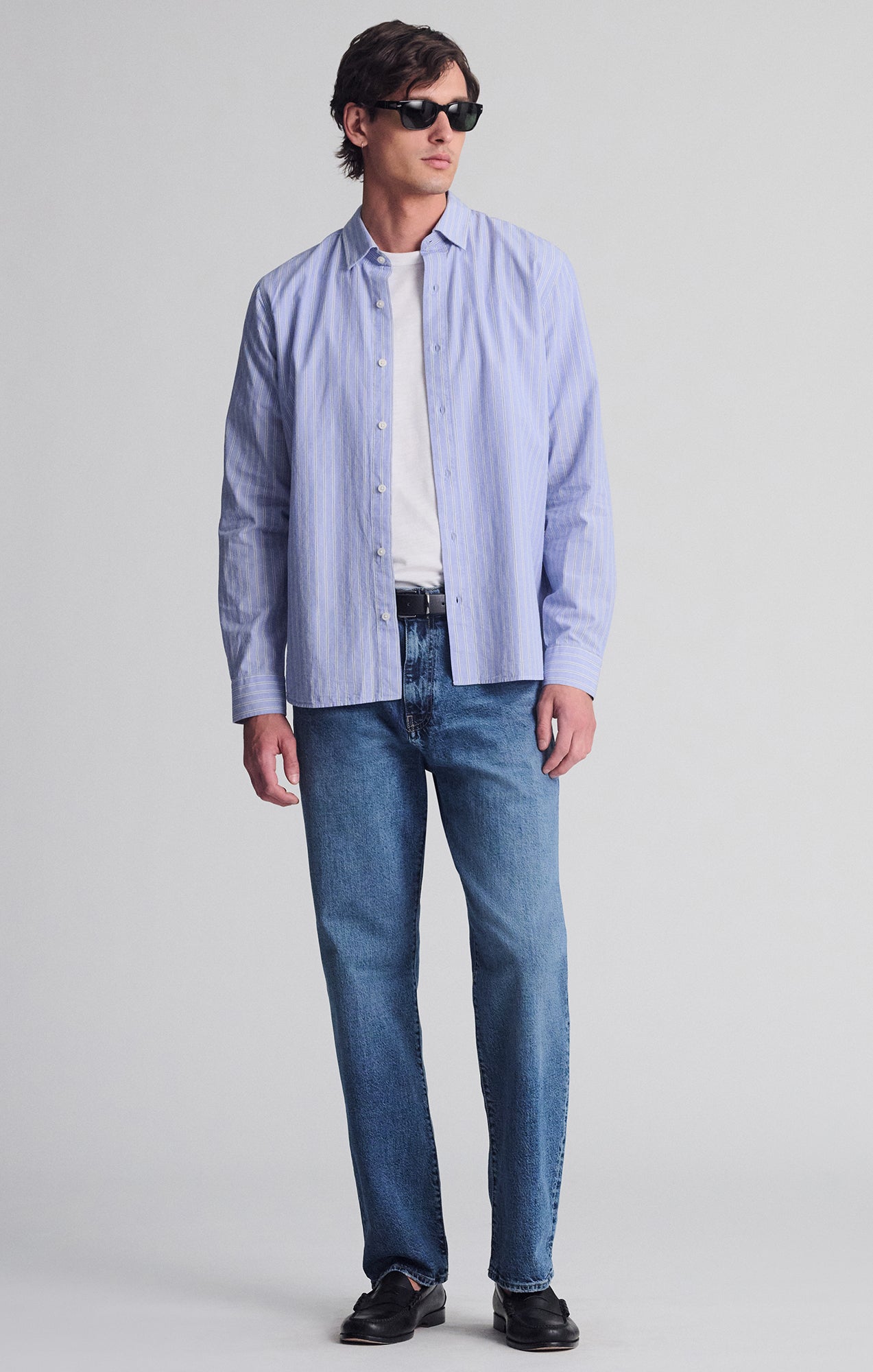 STRIPED LONG SLEEVE BUTTON-UP SHIRT IN HEATHER - Mavi Jeans