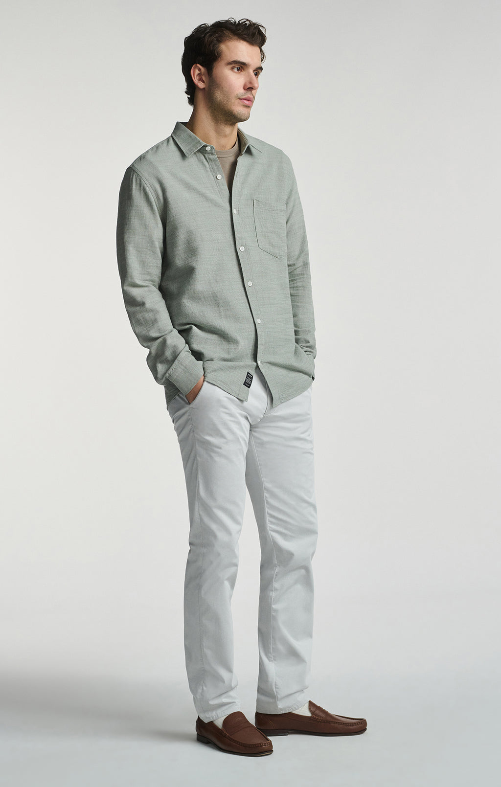 ONE POCKET LONG SLEEVE BUTTON-UP SHIRT IN AGAVE GREEN - Mavi Jeans