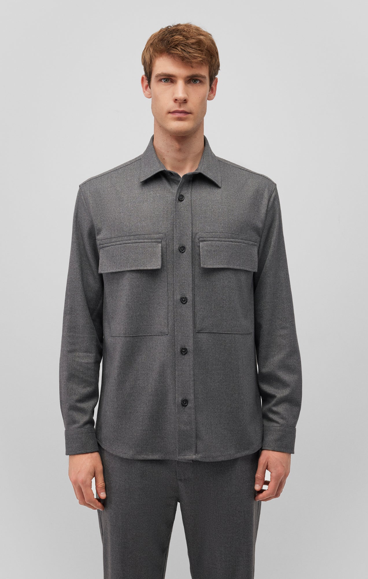 DOUBLE POCKET SHIRT IN DARK GREY MELANGE - Mavi Jeans