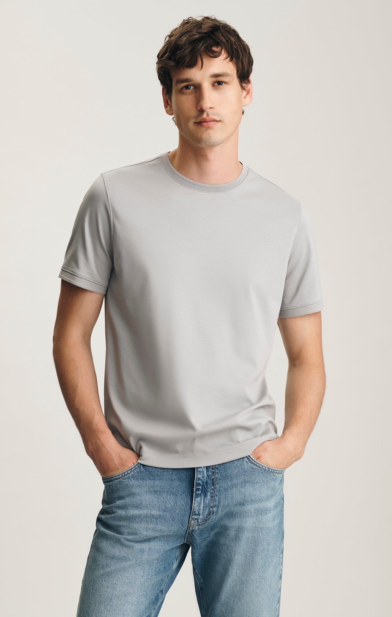 INTERLOCK CREW NECK T-SHIRT IN ALLOY - Mavi Jeans