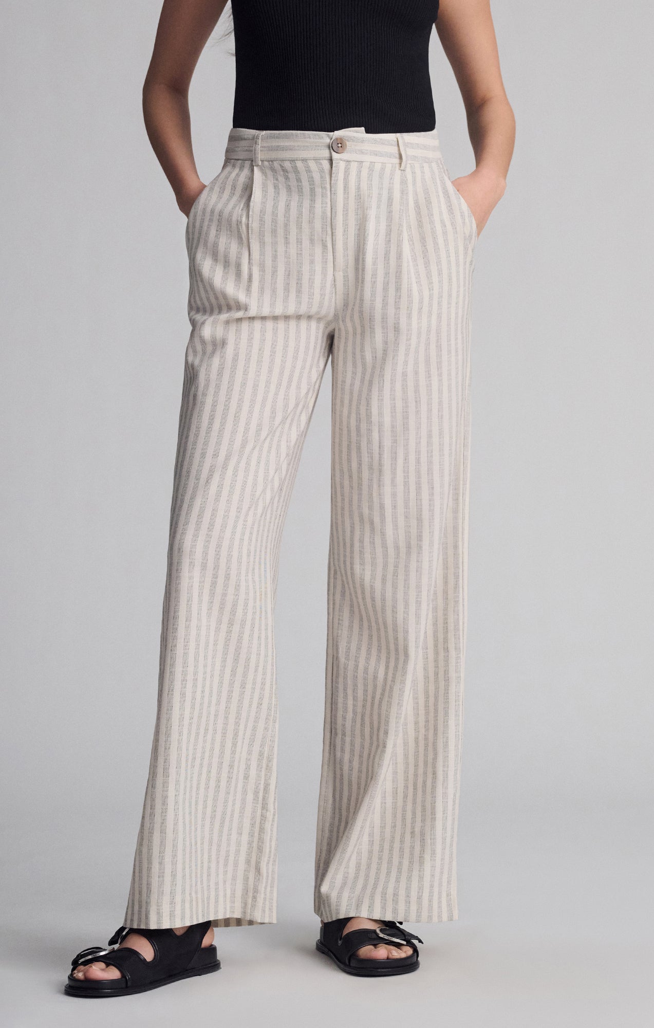 WOVEN BUTTON PANTS IN BLACK STRIPE - Mavi Jeans