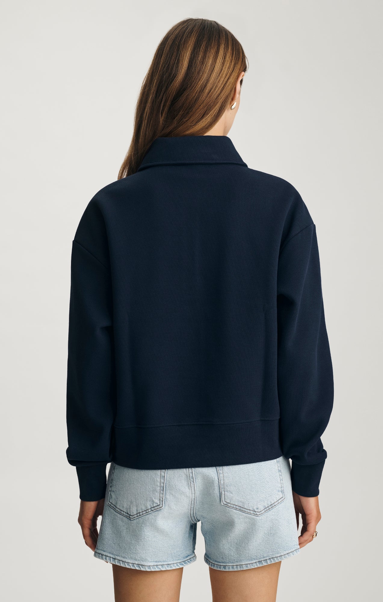 PIQUE POLO SWEATSHIRT IN BLACK IRIS - Mavi Jeans