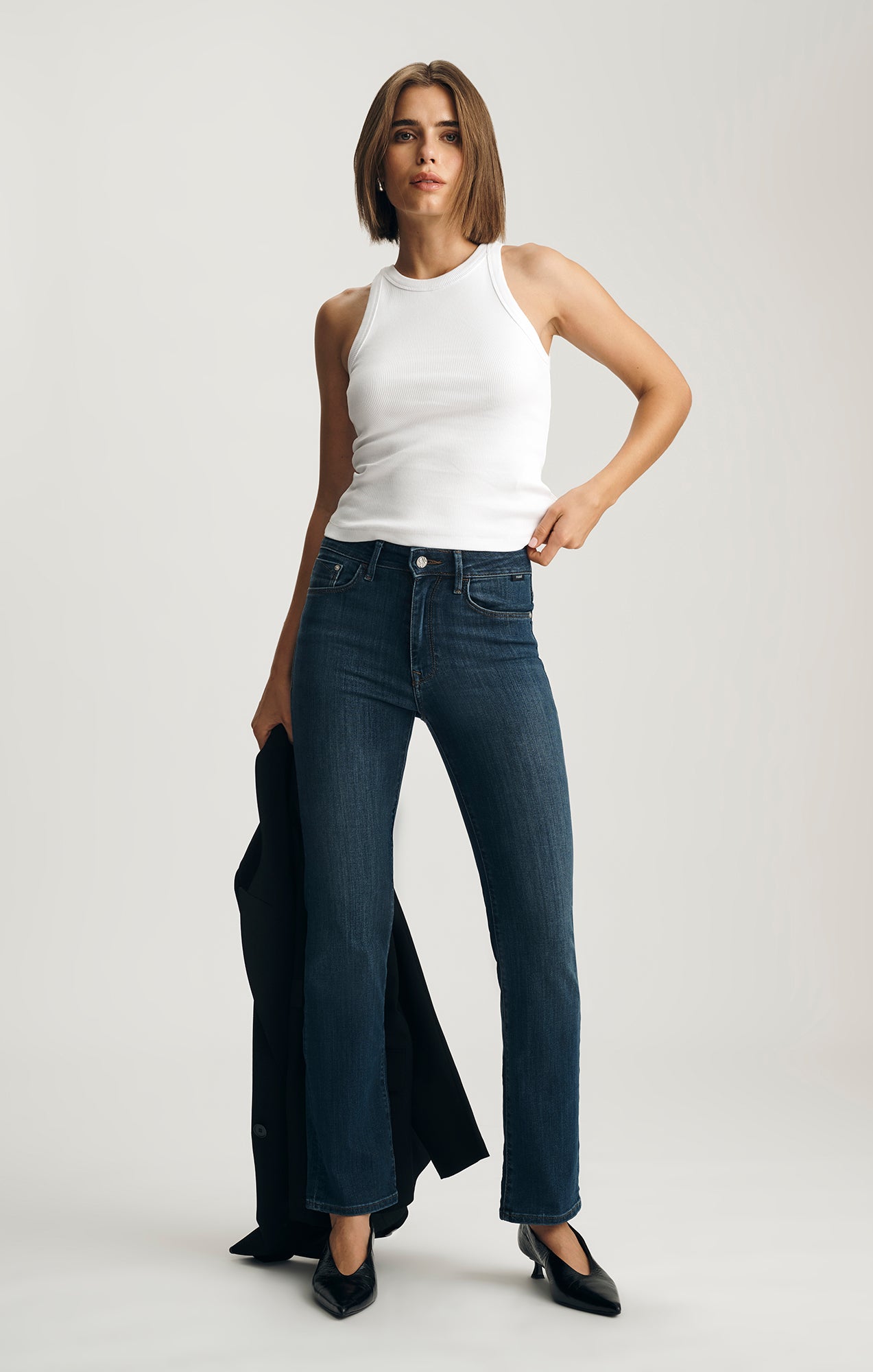 STELLA RIBBED HIGH NECK TANK TOP IN WHITE