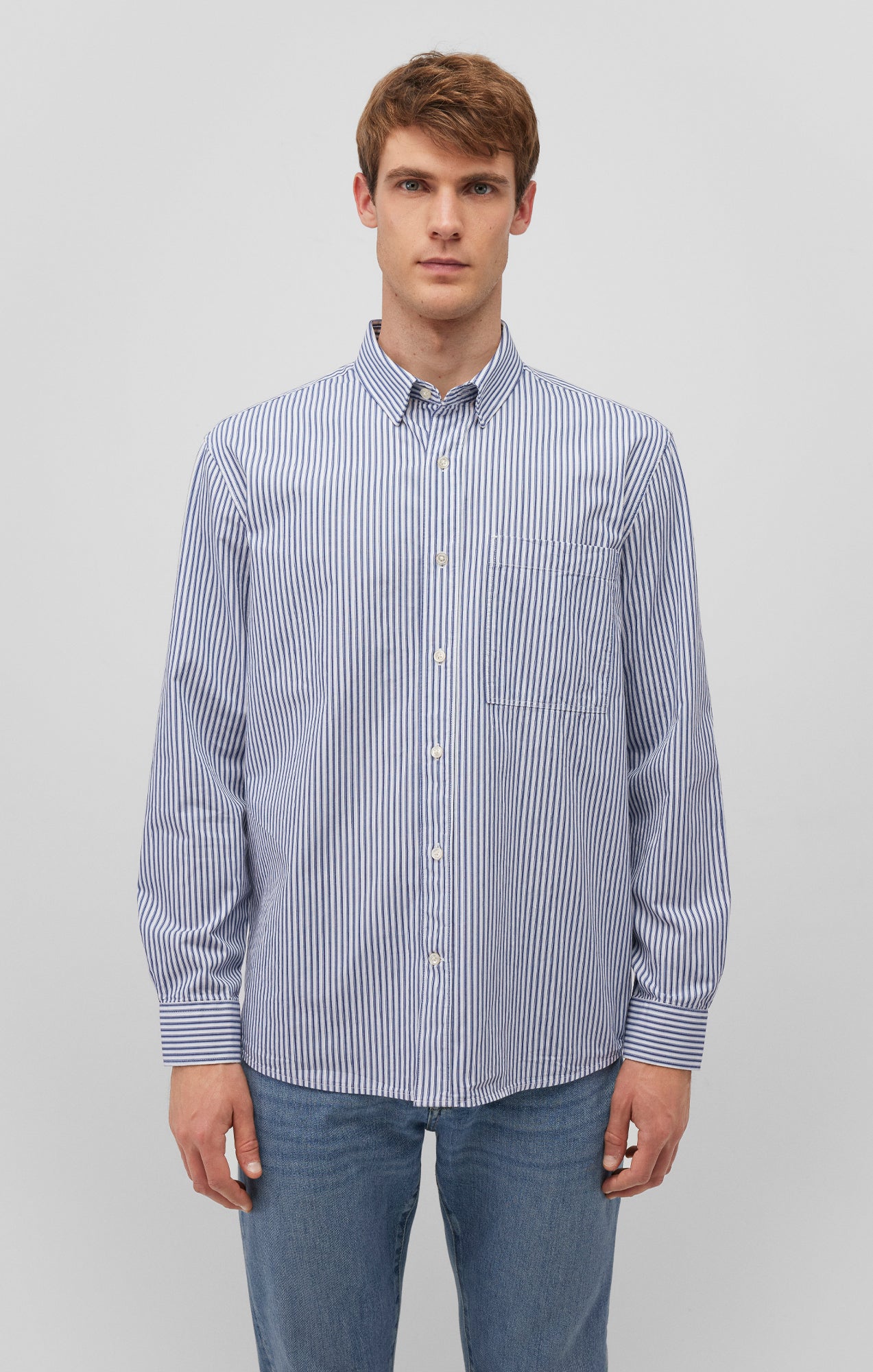 Mavi Men's Striped Button-Up Long Sleeve Shirt In True Blue
