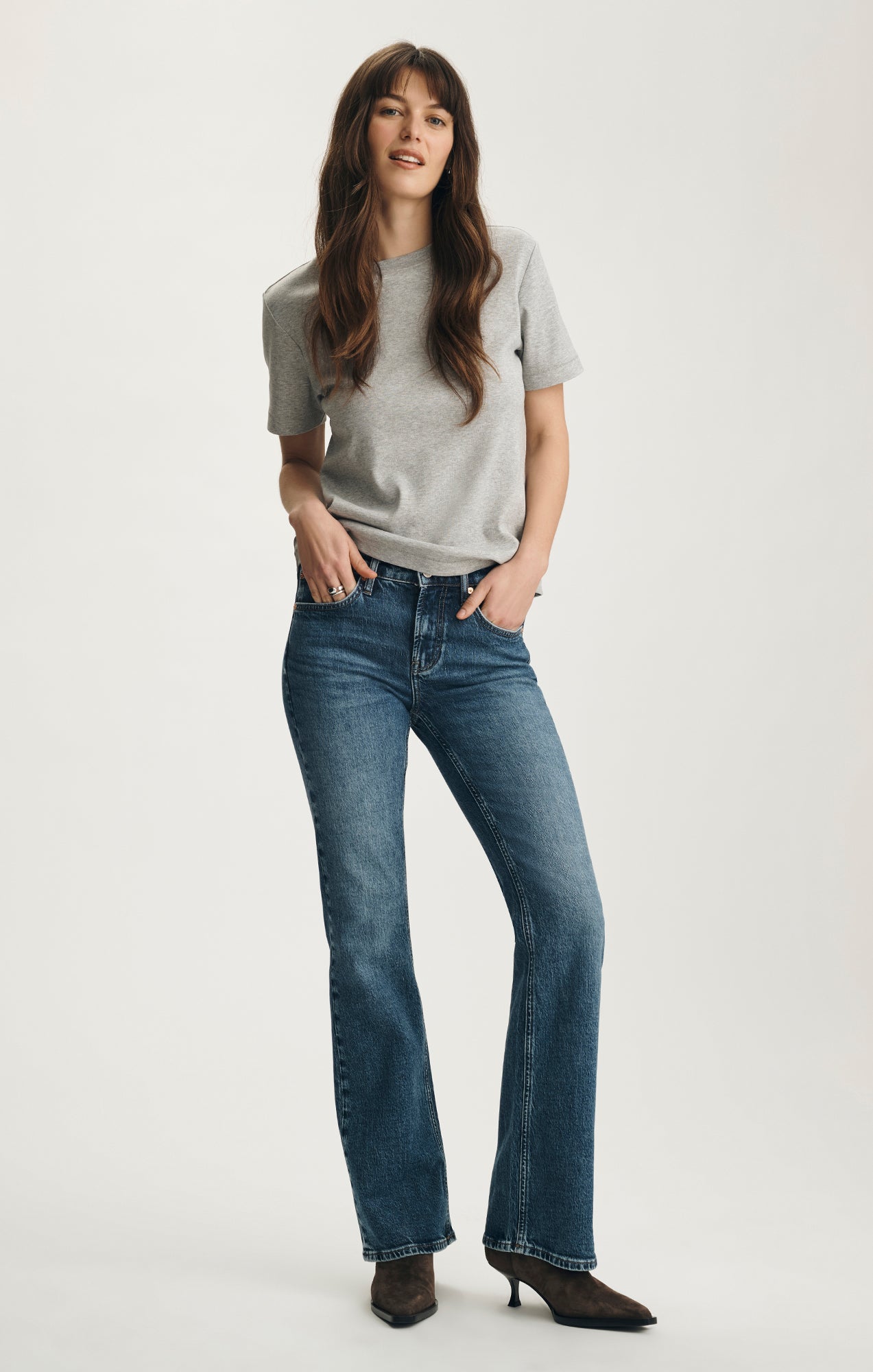 NINA CREW NECK T-SHIRT IN GREY MELANGE - Mavi Jeans