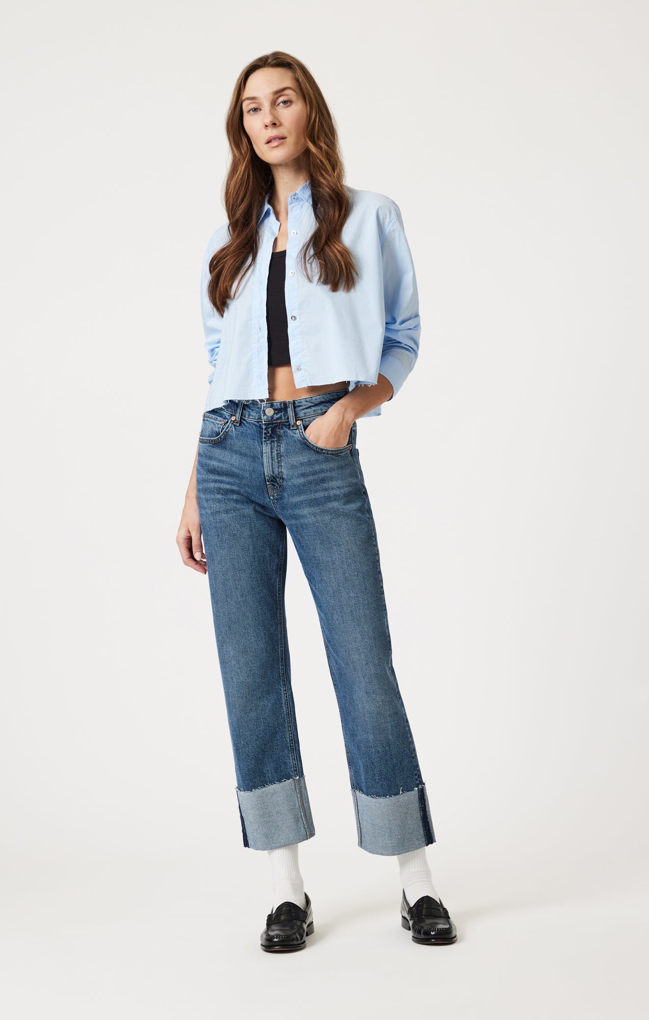 SAVANNAH CUFFED STRAIGHT LEG IN SHADED CLASSIC BLUE - Mavi Jeans