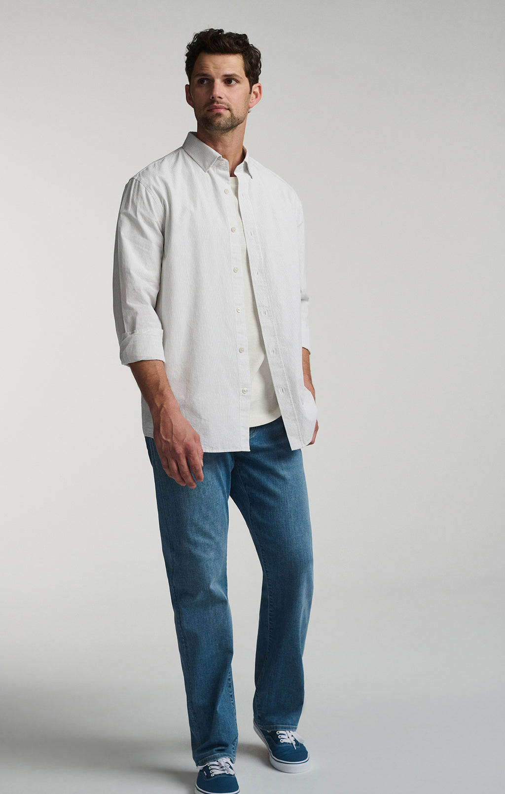 LONG SLEEVE BUTTON-UP TENCEL™ SHIRT IN BLACK IRIS - Mavi Jeans