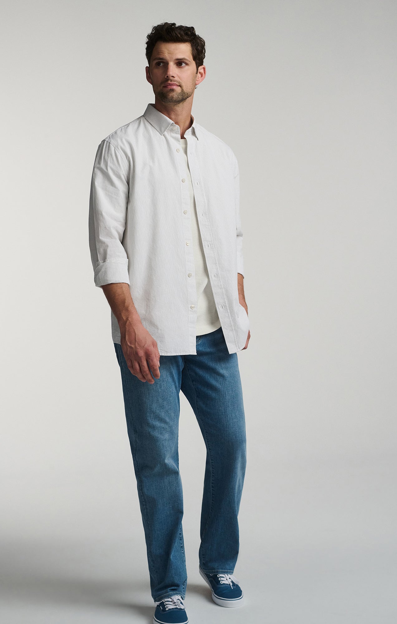 LONG SLEEVE BUTTON-UP TENCEL™ SHIRT IN BLACK IRIS - Mavi Jeans