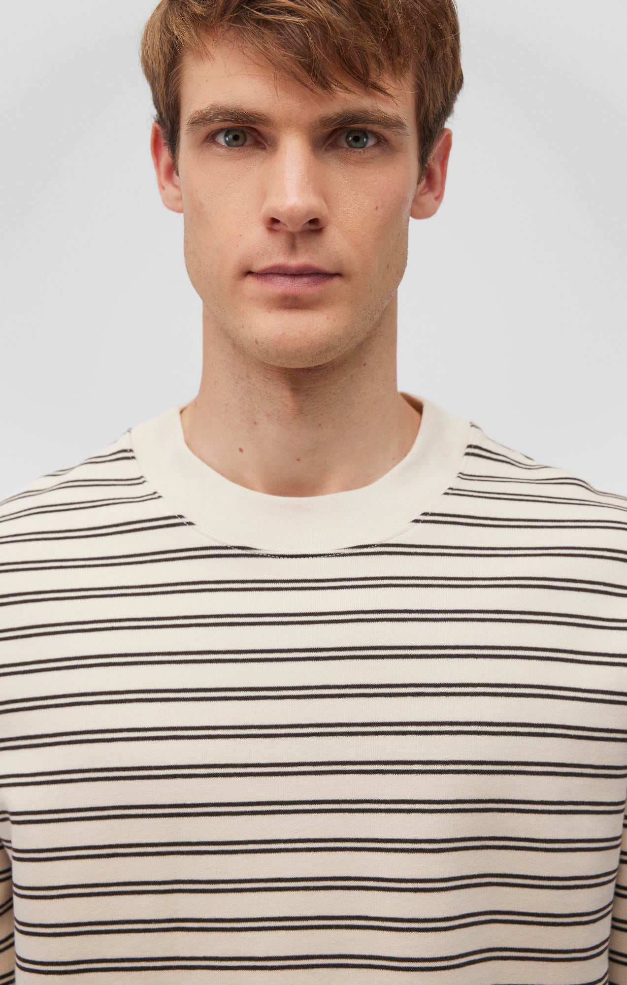 STRIPED CREW NECK SWEATSHIRT IN CHOCOLATE TORTE - Mavi Jeans