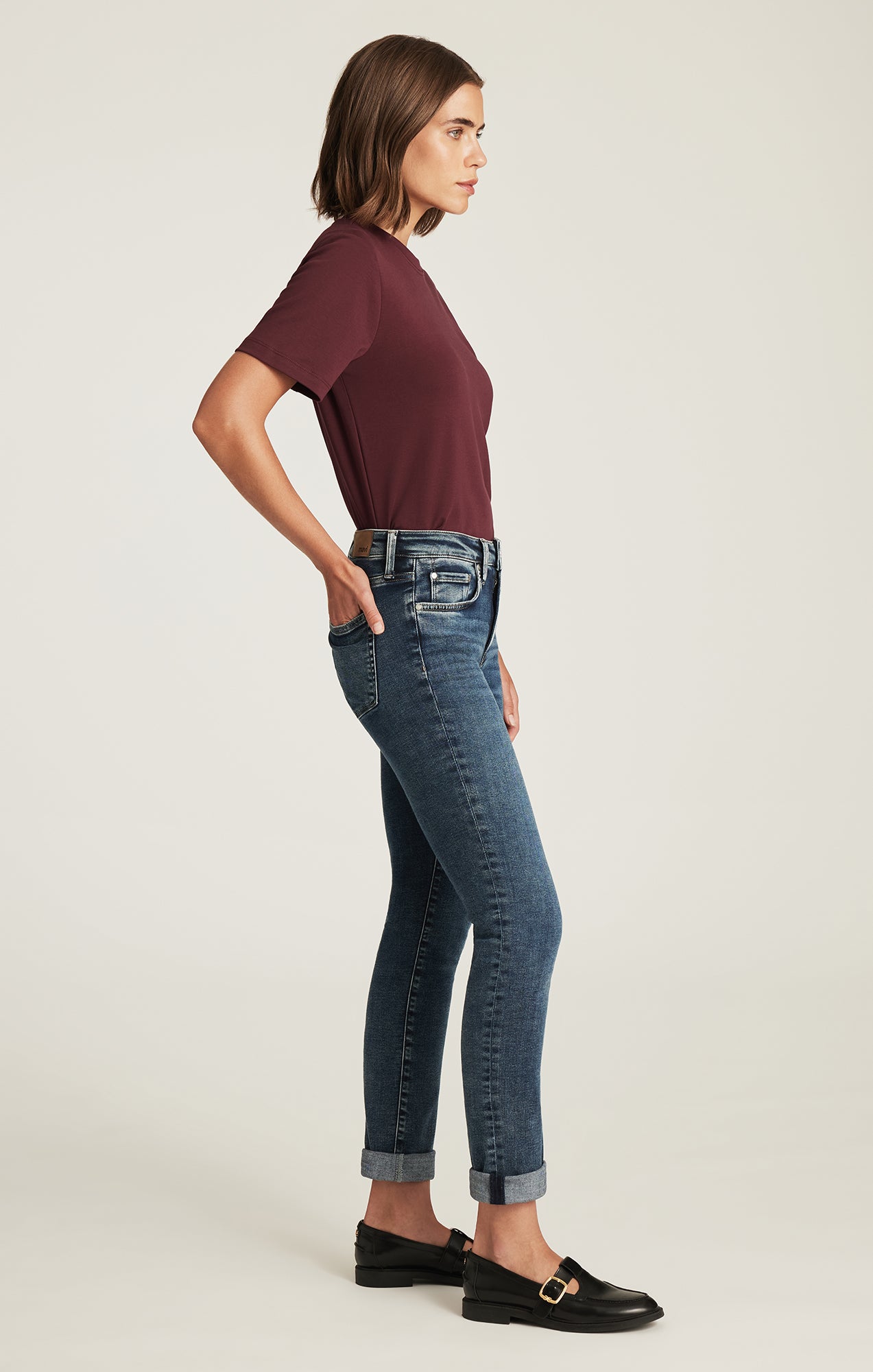 KATHLEEN SLIM BOYFRIEND IN USED BRUSHED FEATHER BLUE