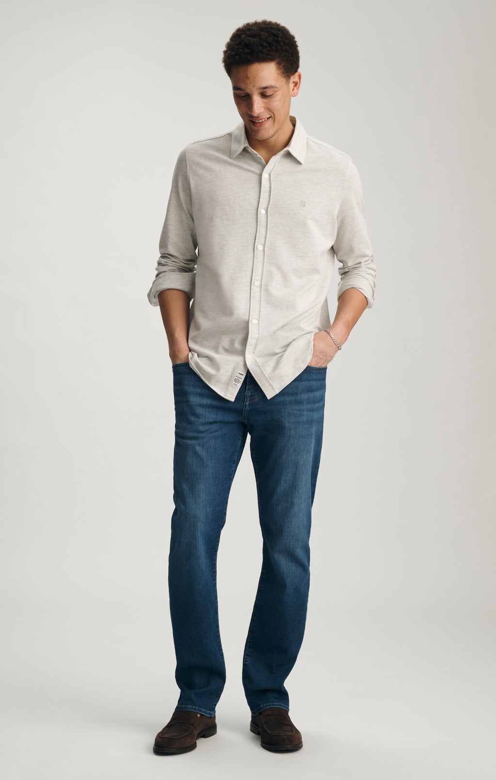 BUTTON-DOWN SHIRT IN HEATHER GREY - Mavi Jeans