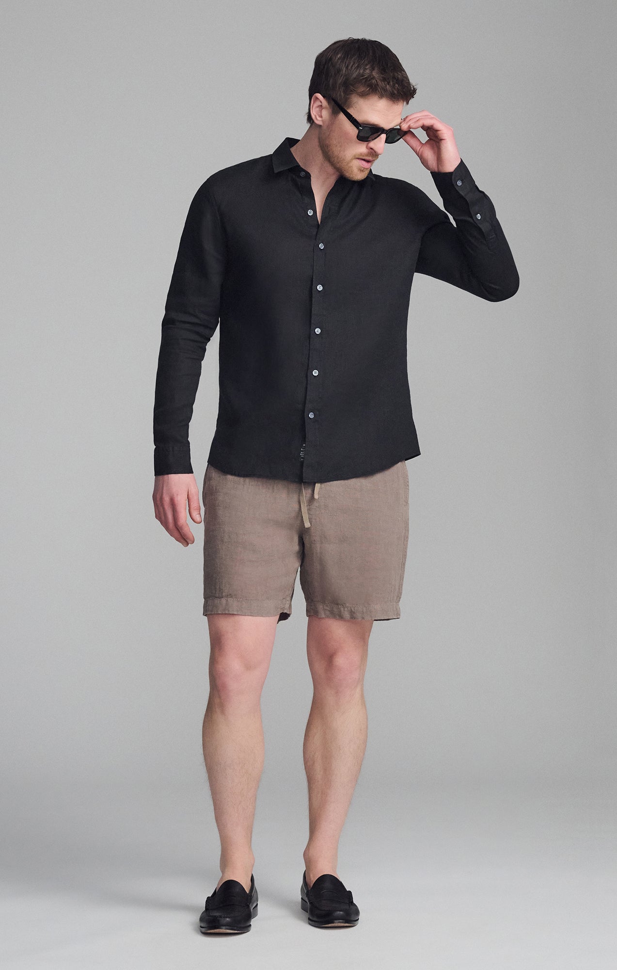LINEN LONG SLEEVE BUTTON-UP SHIRT IN BLACK - Mavi Jeans