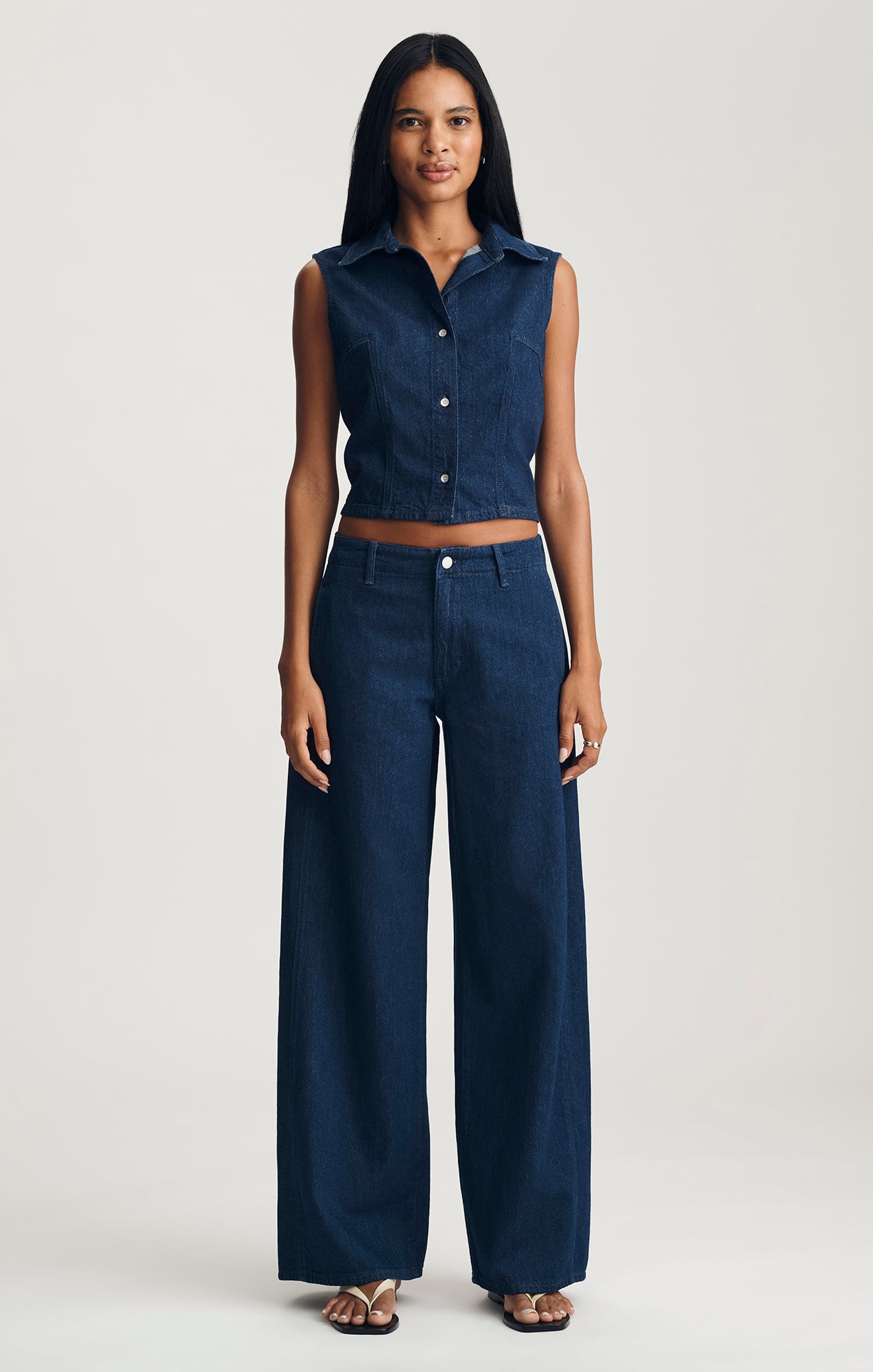 SIENA CHINO WIDE LEG IN DARK LINEN DENIM