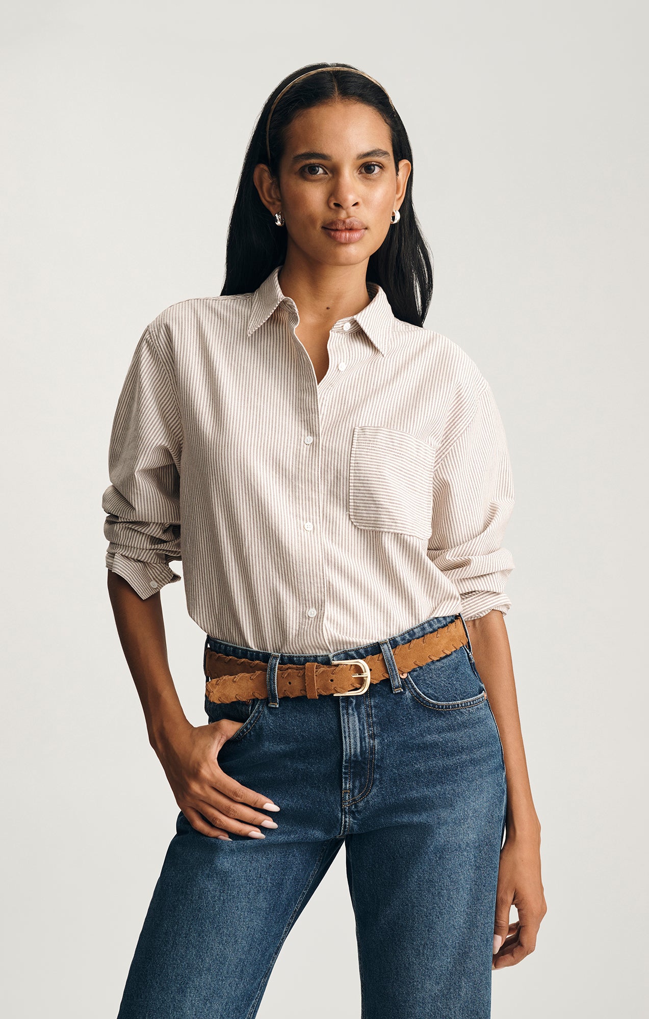LEATHER TEXTURED TRIM BELT IN SIERRA - Mavi Jeans