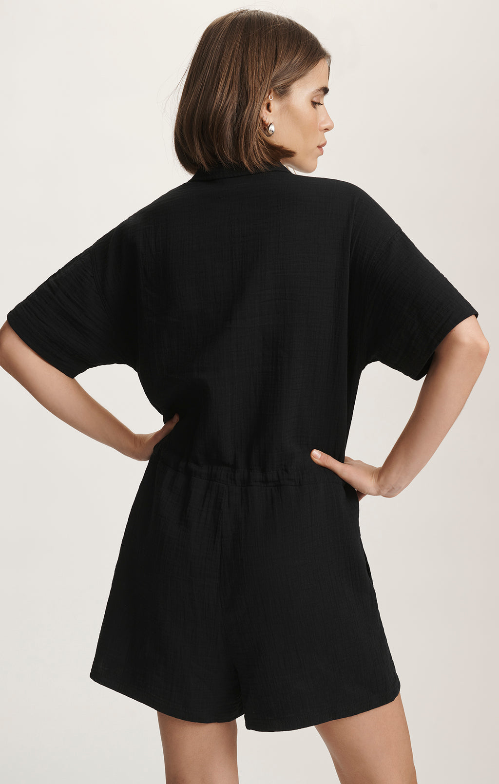 CINCHED WAIST ROMPER IN BLACK - Mavi Jeans