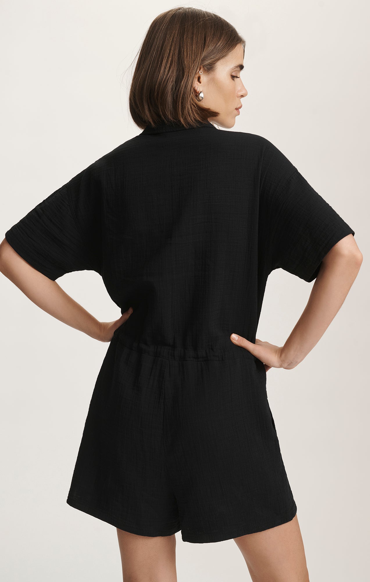 CINCHED WAIST ROMPER IN BLACK - Mavi Jeans