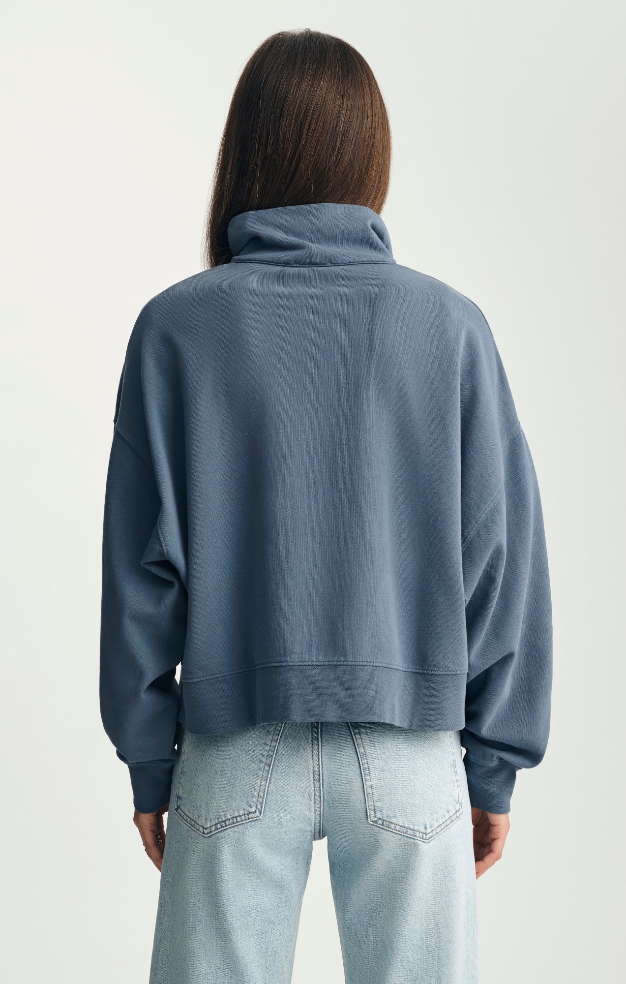 BUTTON-UP FUNNEL NECK SWEATSHIRT IN BLUE INDIGO