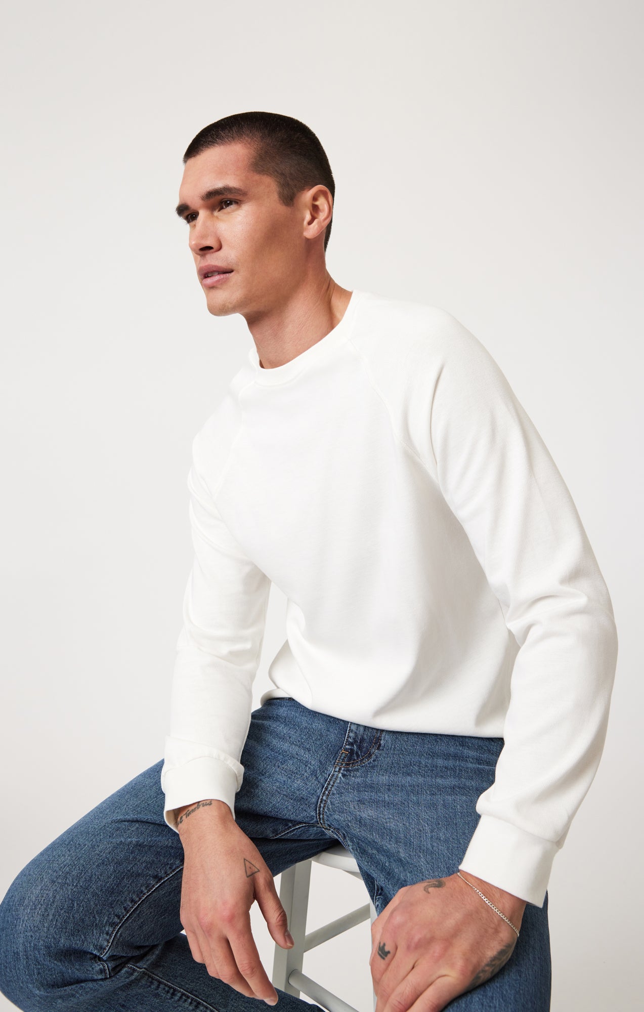 JERSEY LONG SLEEVE T-SHIRT IN ANTIQUE WHITE - Mavi Jeans