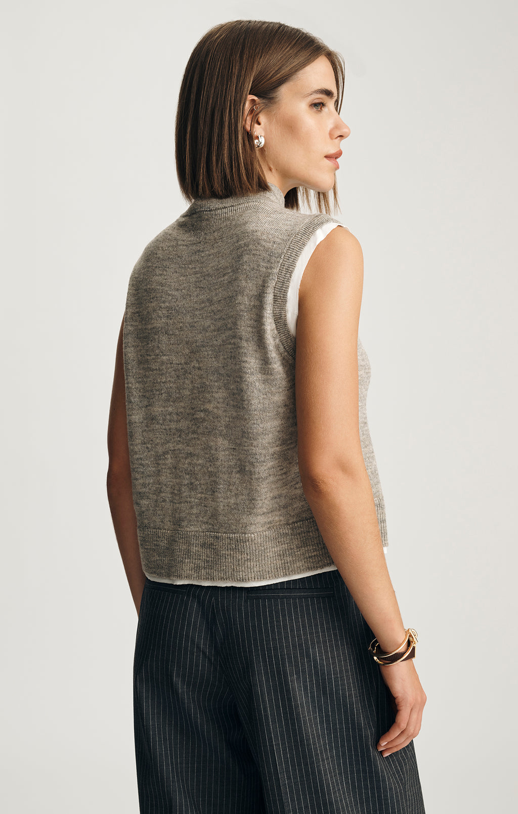 CARDIGAN SWEATER VEST IN MID GREY MELANGE - Mavi Jeans