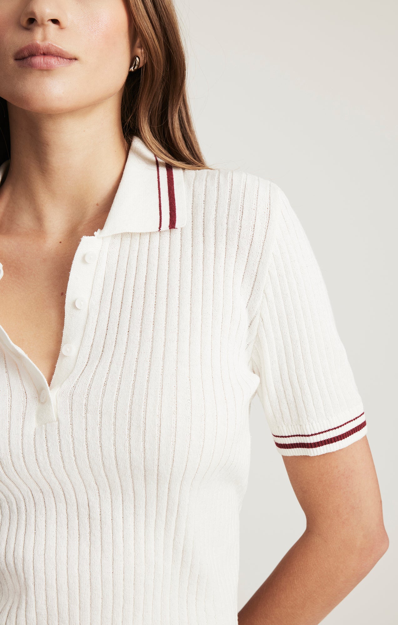 SHORT SLEEVE POLO SWEATER IN ANTIQUE WHITE - Mavi Jeans