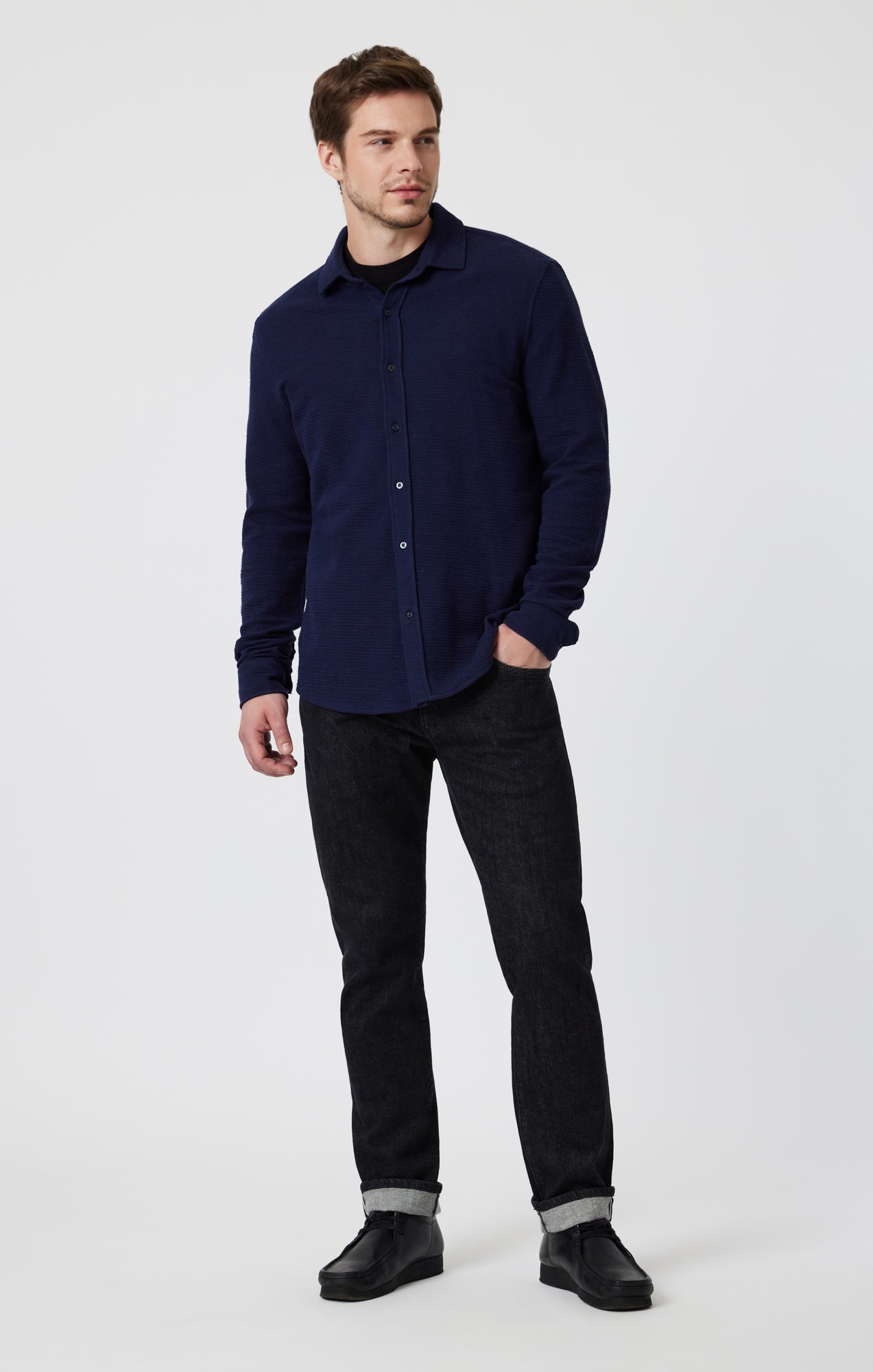 BUTTON-UP LONG SLEEVE SHIRT IN MARITIME BLUE - Mavi Jeans