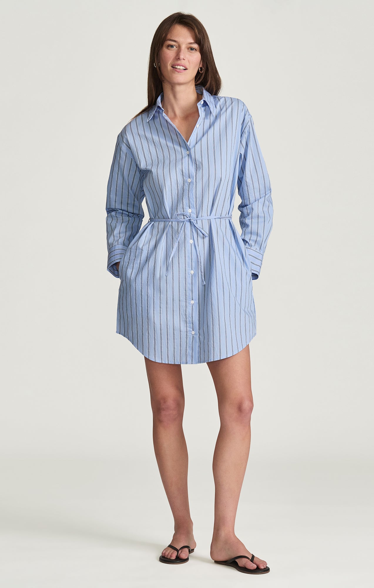 TIE-WAIST MINI SHIRTDRESS IN BLUE STRIPED - Mavi Jeans