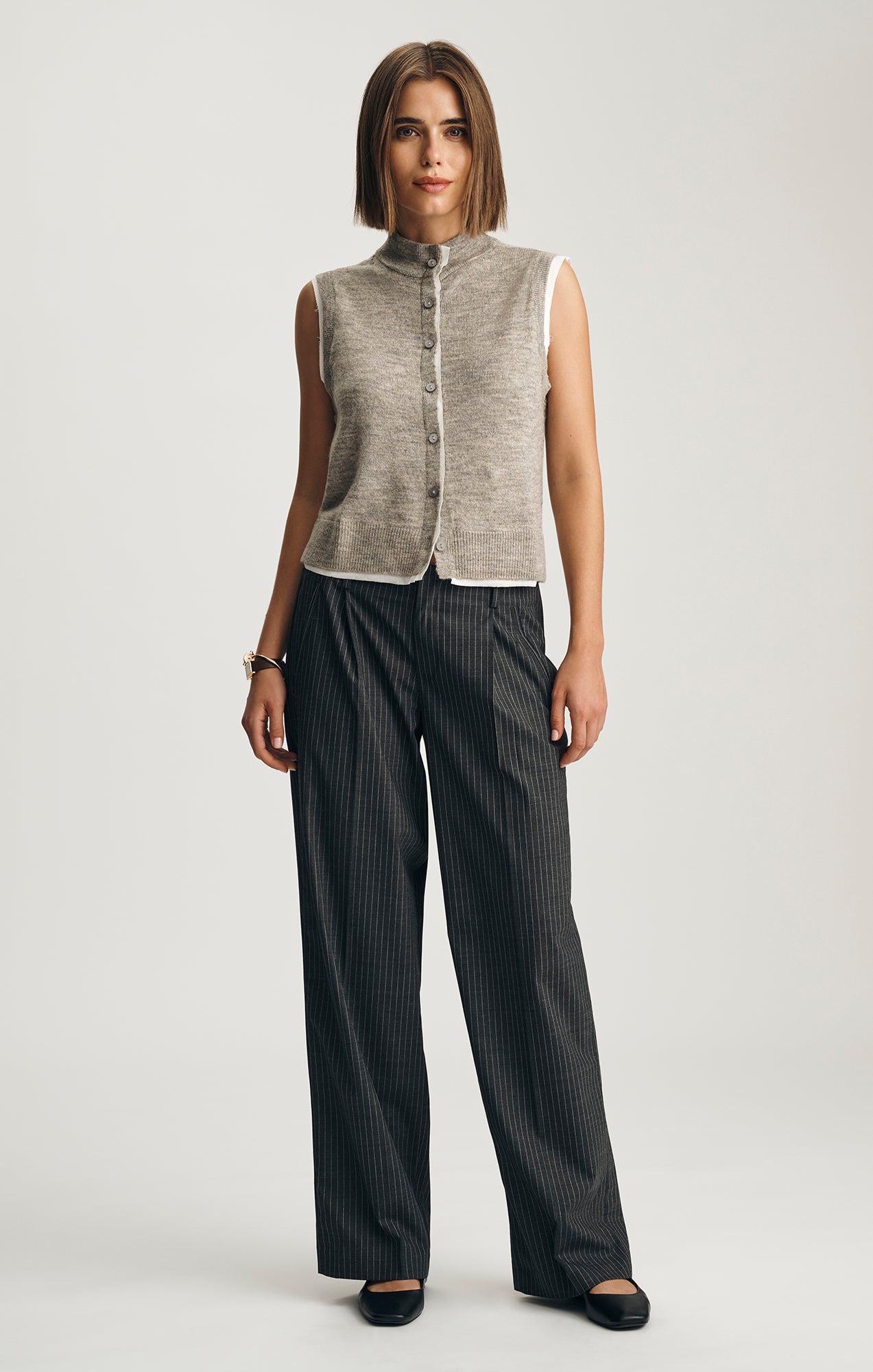 CARDIGAN SWEATER VEST IN MID GREY MELANGE - Mavi Jeans