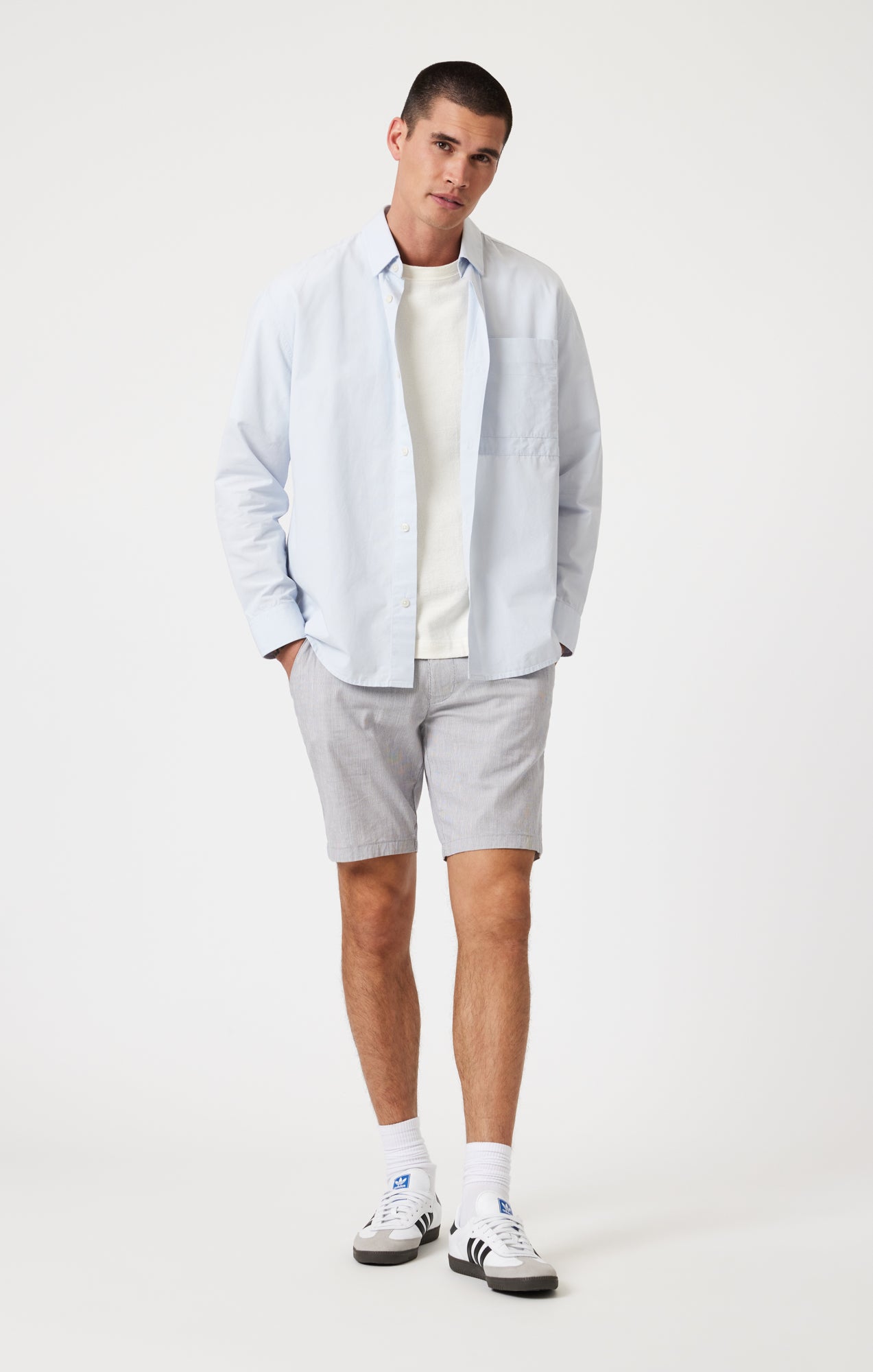 NOAH SHORTS IN LIGHT GREY LINEN STRIPE - Mavi Jeans