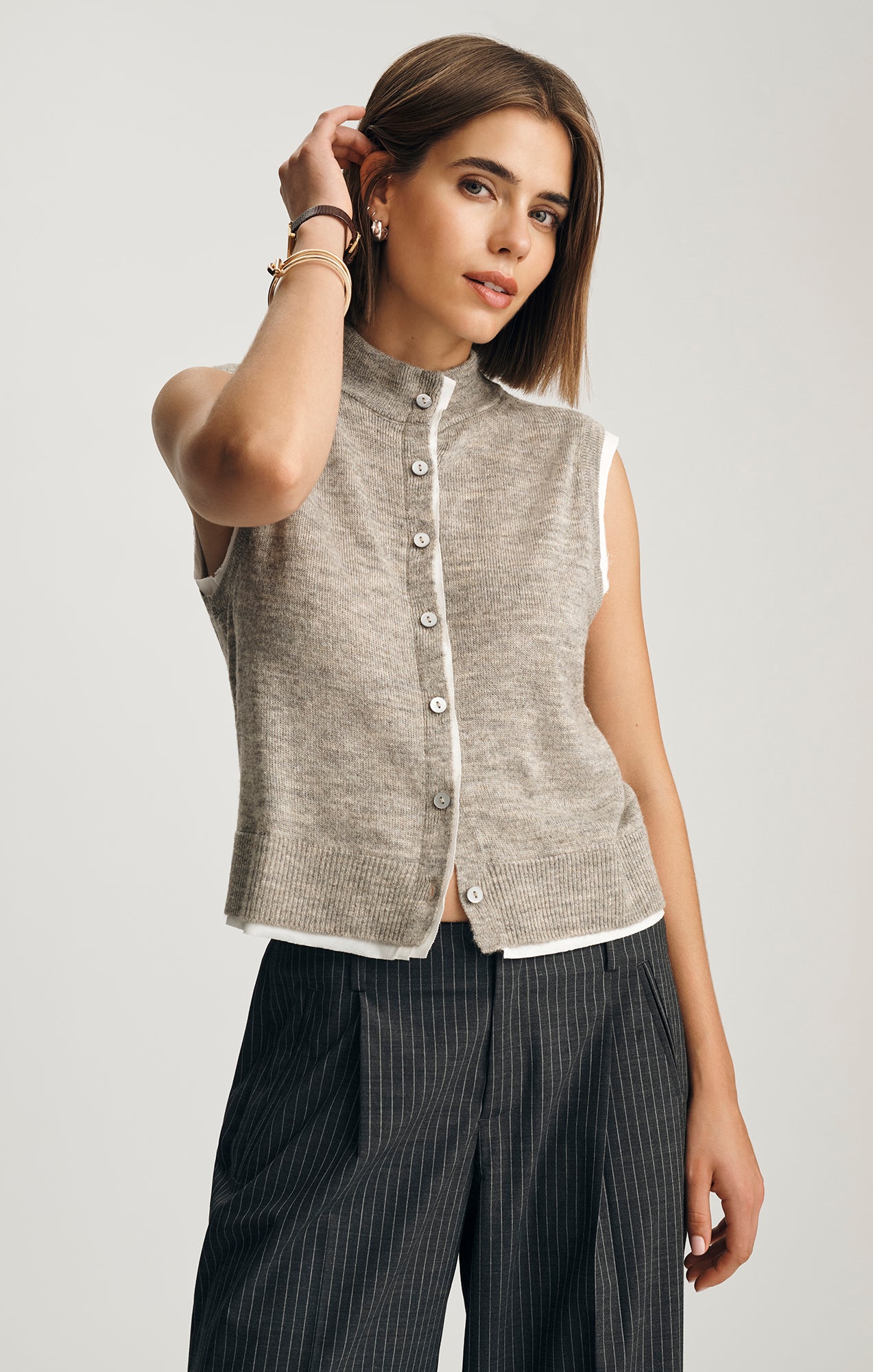 CARDIGAN SWEATER VEST IN MID GREY MELANGE - Mavi Jeans