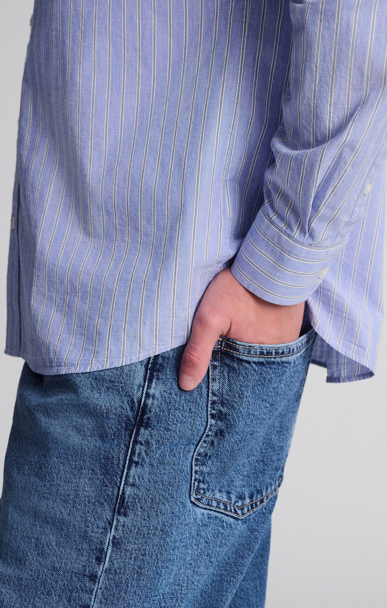 STRIPED LONG SLEEVE BUTTON-UP SHIRT IN HEATHER - Mavi Jeans