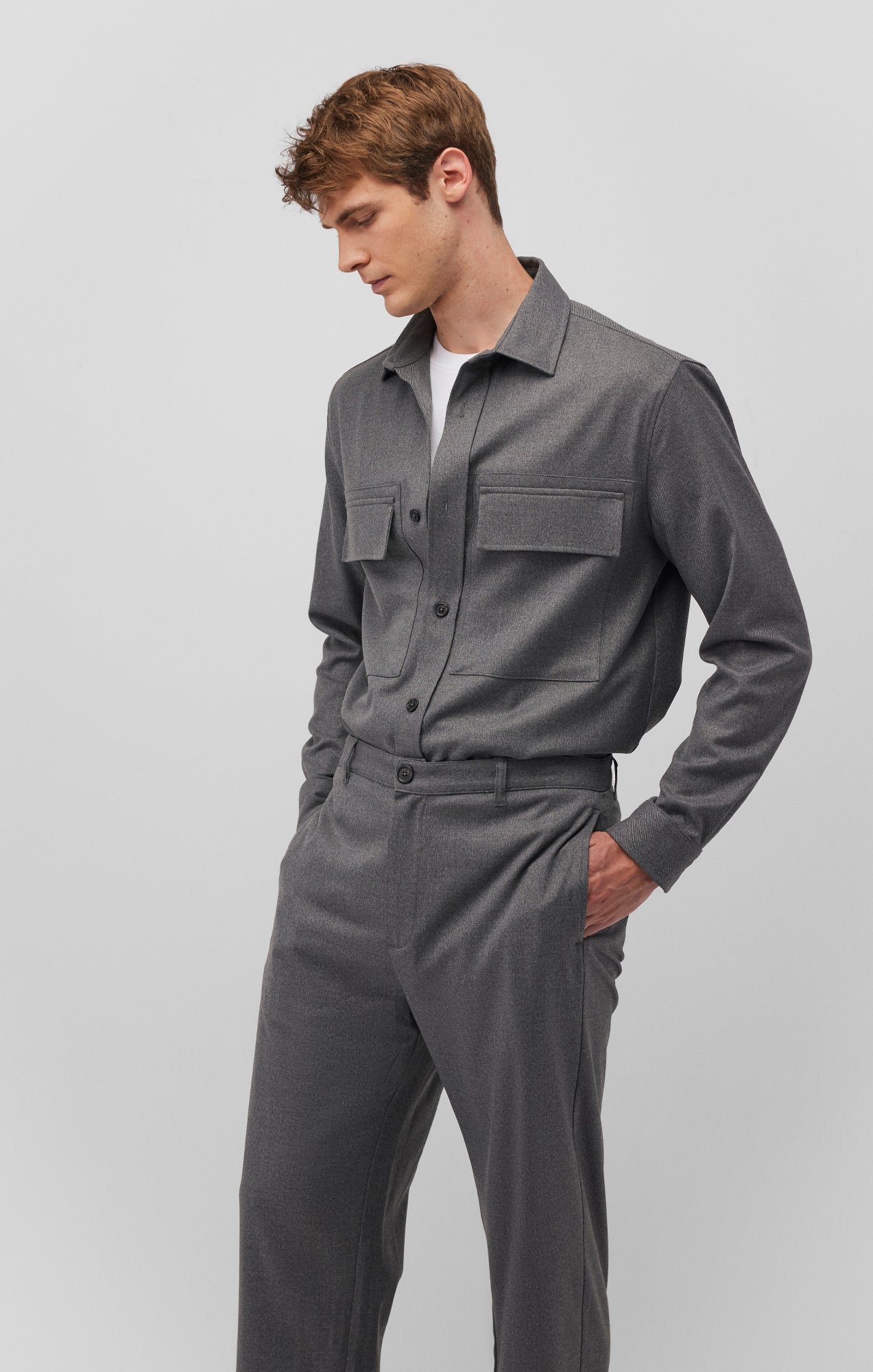 DOUBLE POCKET SHIRT IN DARK GREY MELANGE - Mavi Jeans