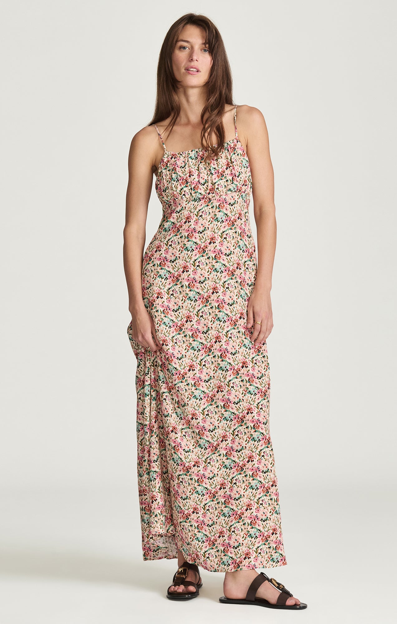 WOVEN RUCHED MAXI DRESS IN FLOWER PRINT - Mavi Jeans