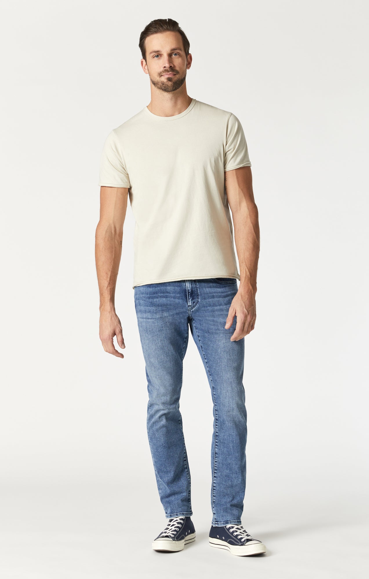 Mavi Men's Raw Edge Neck T-Shirt In Pelican