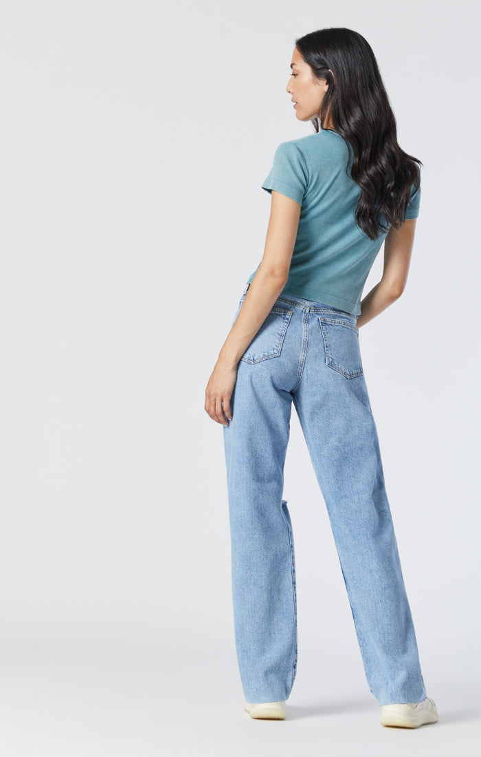 Mavi Women's Barcelona High-Rise Wide Leg Jeans in Light Ripped Organic Blue