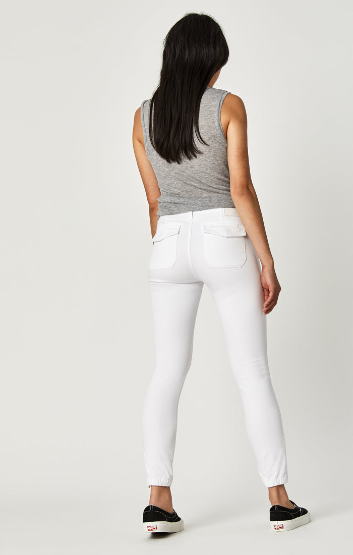 Mavi Women's Ivy Mid Rise Slim Cargo Pants in White Twill