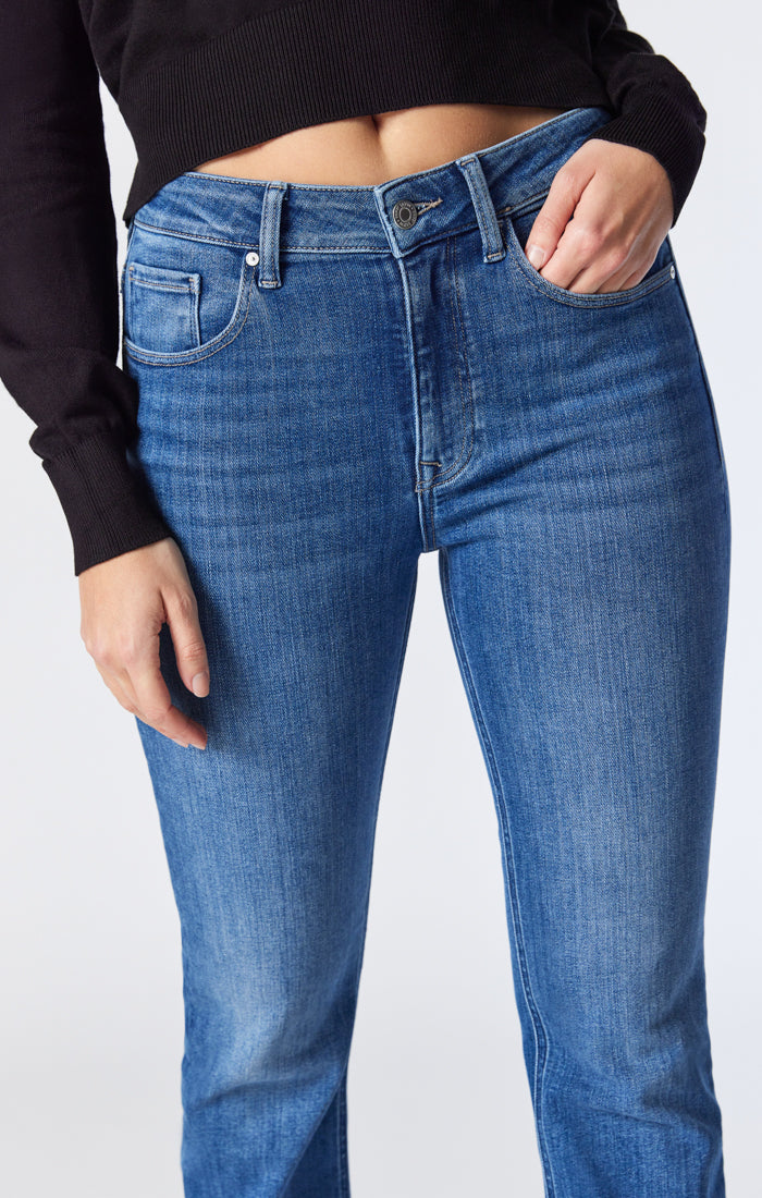 Women's Maria Slit High-Rise, Flare Jeans in Mid Brushed Organic Blue