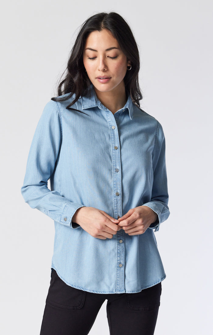 Light blue denim shirt clearance for ladies