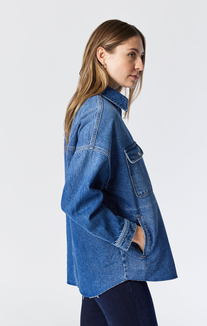 Oversized distressed denim store shirt