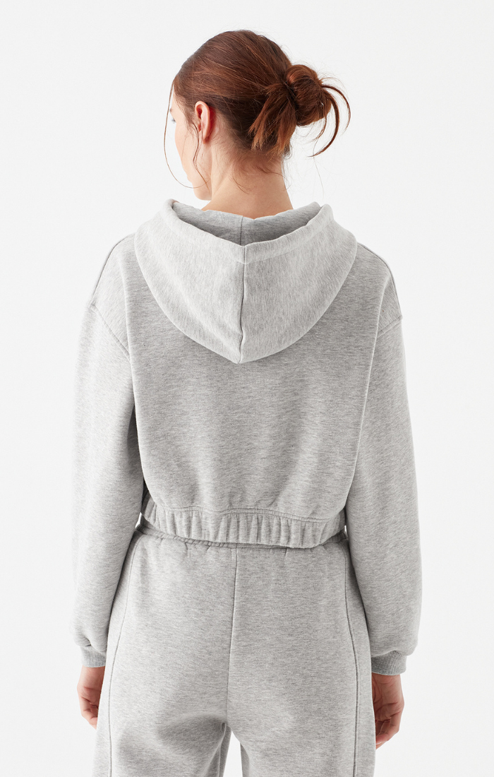 Mavi Women's Cropped Zip-Up Hoodie Sweatshirt In Grey Melange