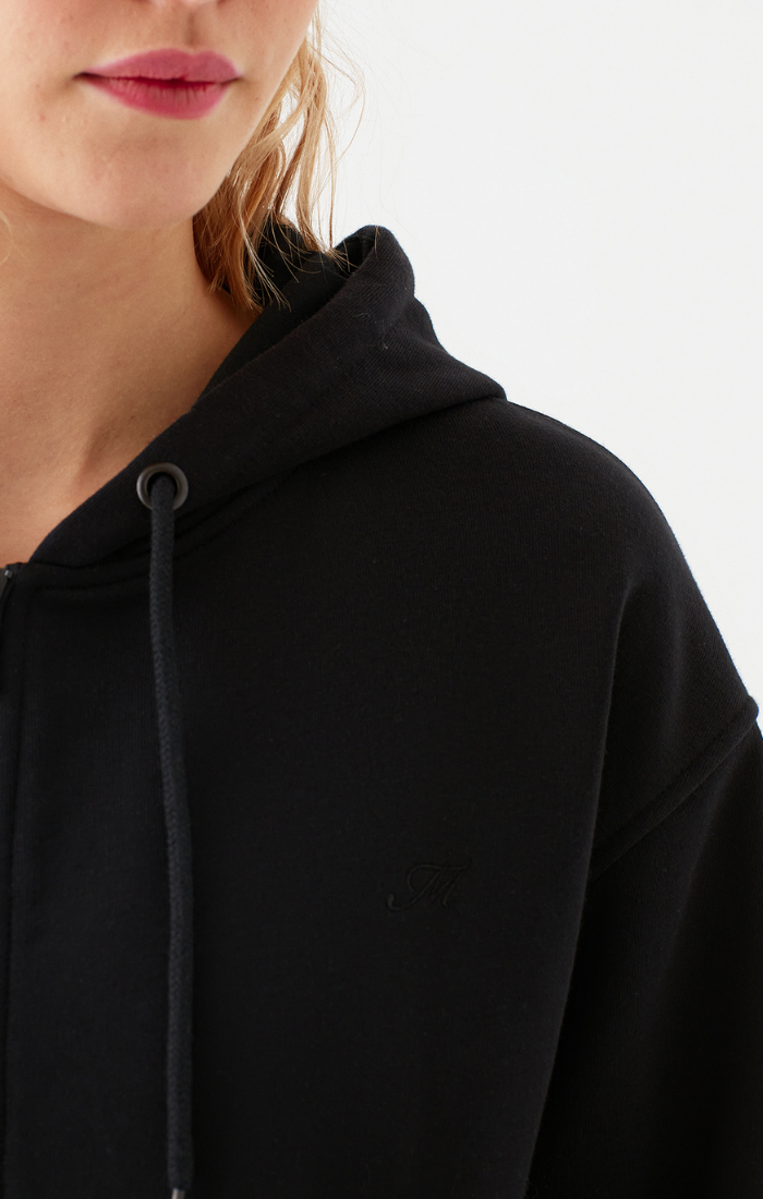Mavi Women's Cropped Zip-Up Hoodie Sweatshirt In Black