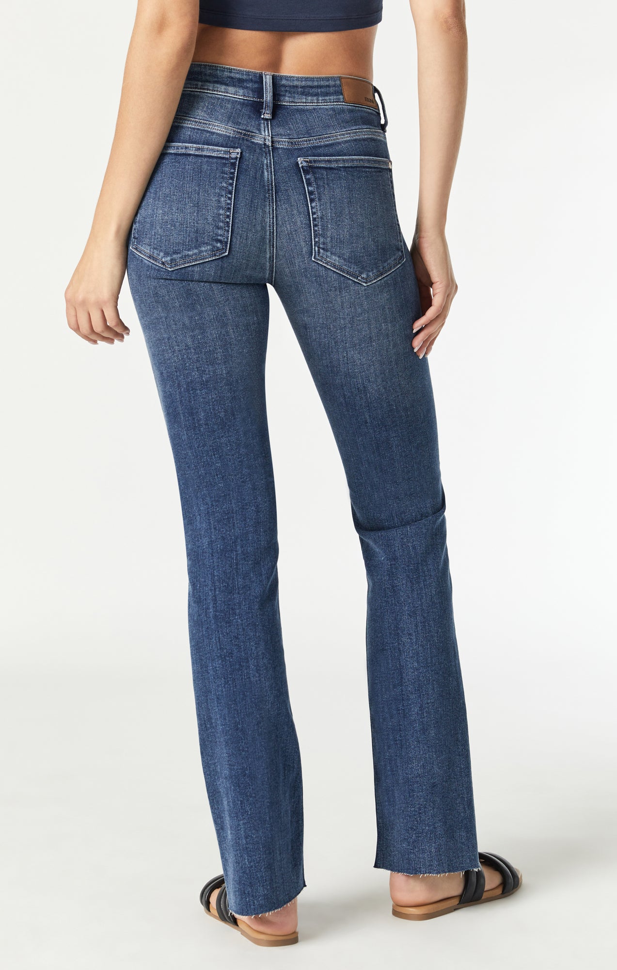 Womens Dark Blue V Shape High Rise Vintage Flared Jeans