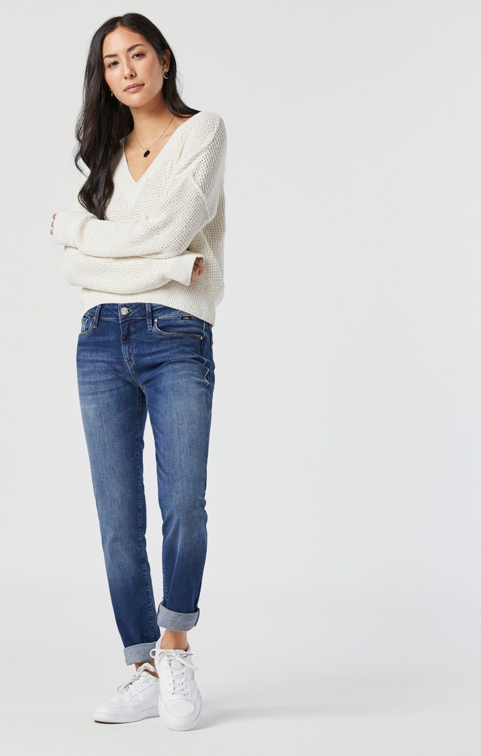 Mavi Women's Emma Mid-Rise Slim Boyfriend Jeans In Deep Tribeca