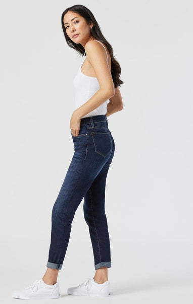 Mavi Women's Ada Mid Rise Boyfriend Jeans in Indigo Brushed Tribeca