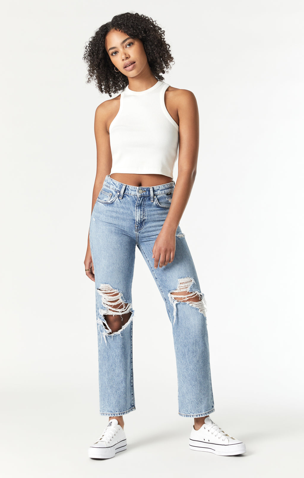 BARCELONA WIDE LEG IN MID RIPPED TRUE BLUE - Mavi Jeans