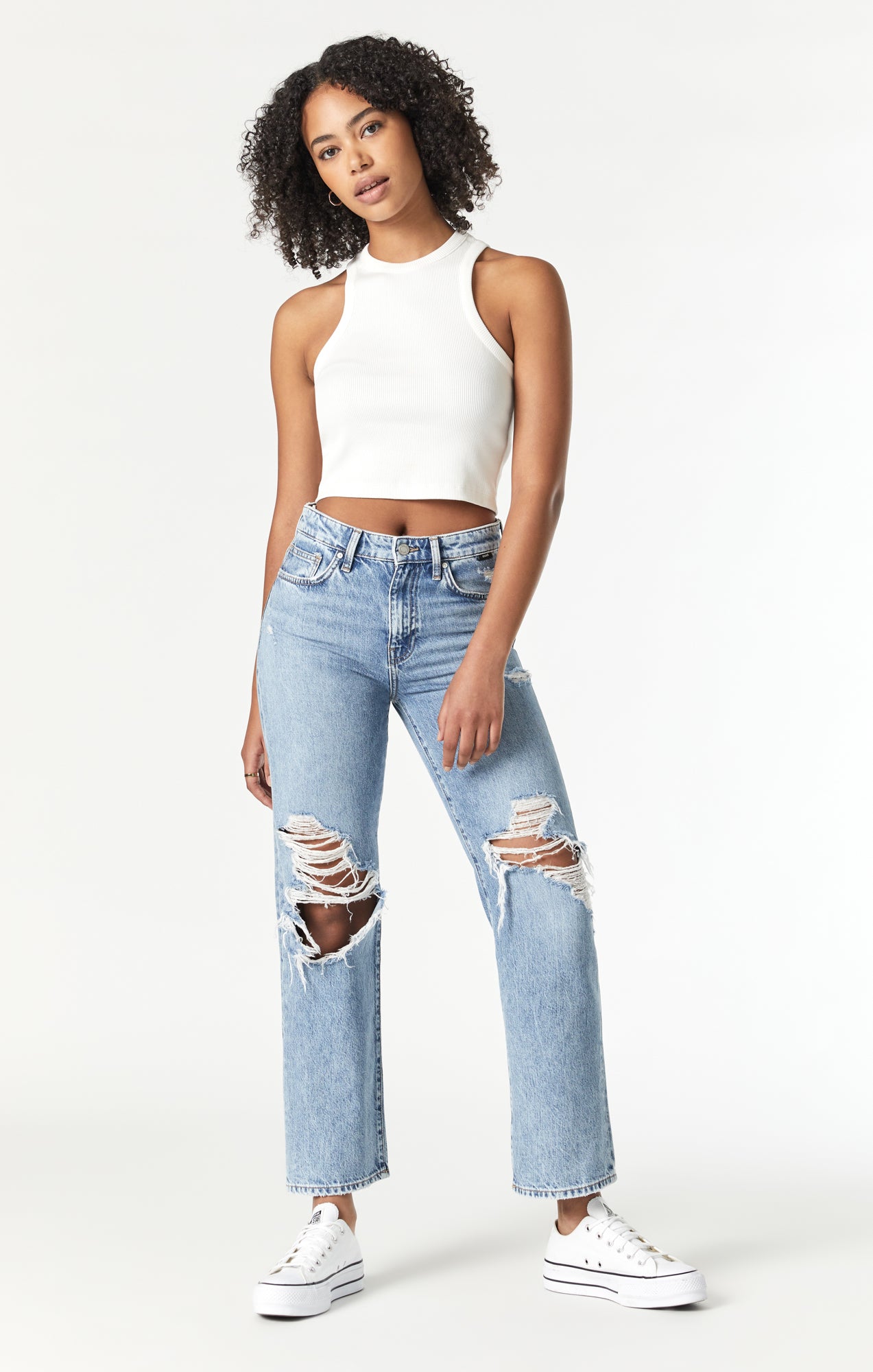 BARCELONA WIDE LEG IN MID RIPPED TRUE BLUE - Mavi Jeans
