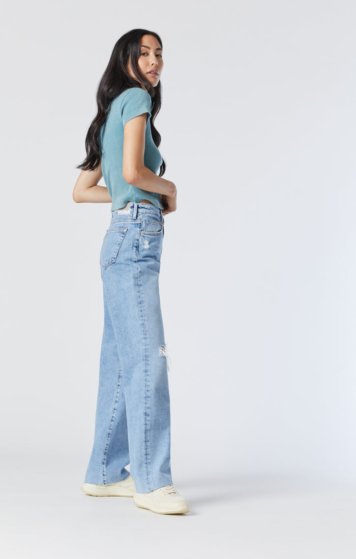 BARCELONA WIDE LEG JEANS IN LIGHT RIPPED ORGANIC BLUE - Mavi Jeans