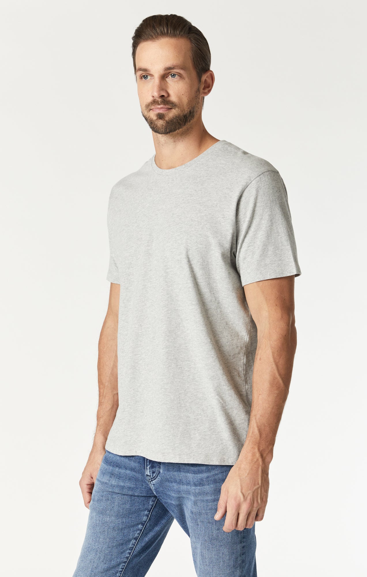CREW NECK T-SHIRT IN LIGHT GREY MELANGE - Mavi Jeans