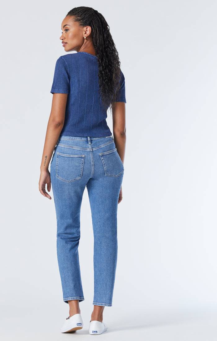 Mavi Women's Soho High-Rise, Girlfriend Jeans In Mid Disstressed