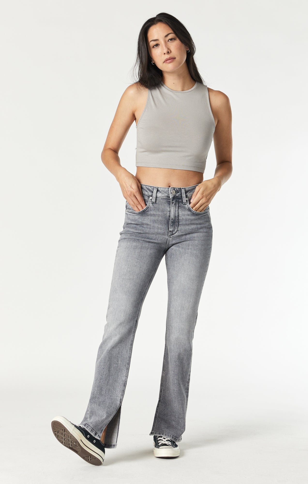 MARIA SLIT HEM FLARE IN VINTAGE GREY LA BLUE - Mavi Jeans