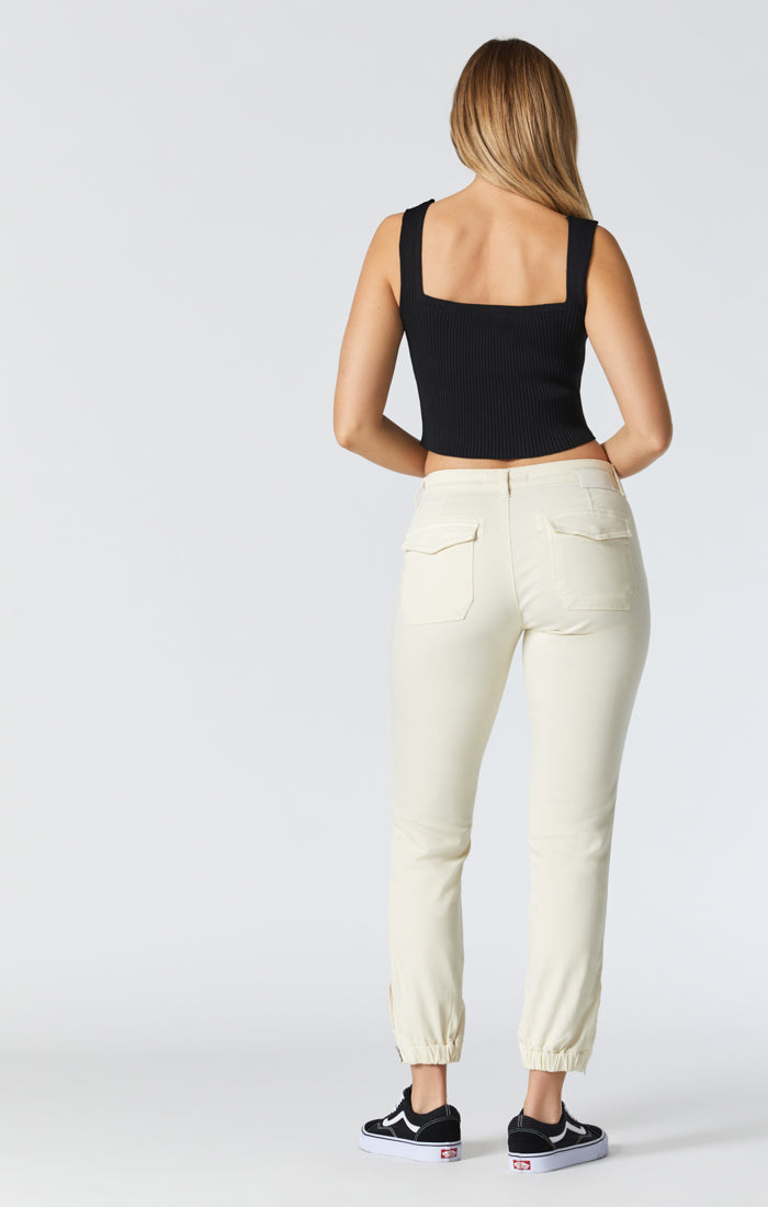 Mavi Women's Ivy Mid-Rise Slim Cargo Pants in Antique White Twill